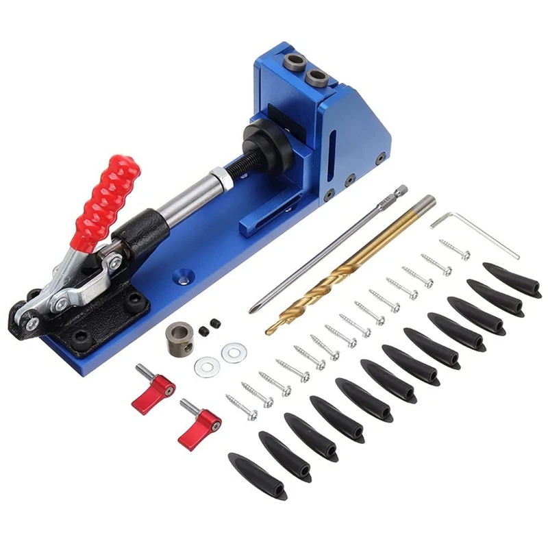 Pocket Hole Jig Kit Aluminum Pocket Hole Jig For DIY Carpentry Projects, Wood Toggle With Drilling Bit Hole