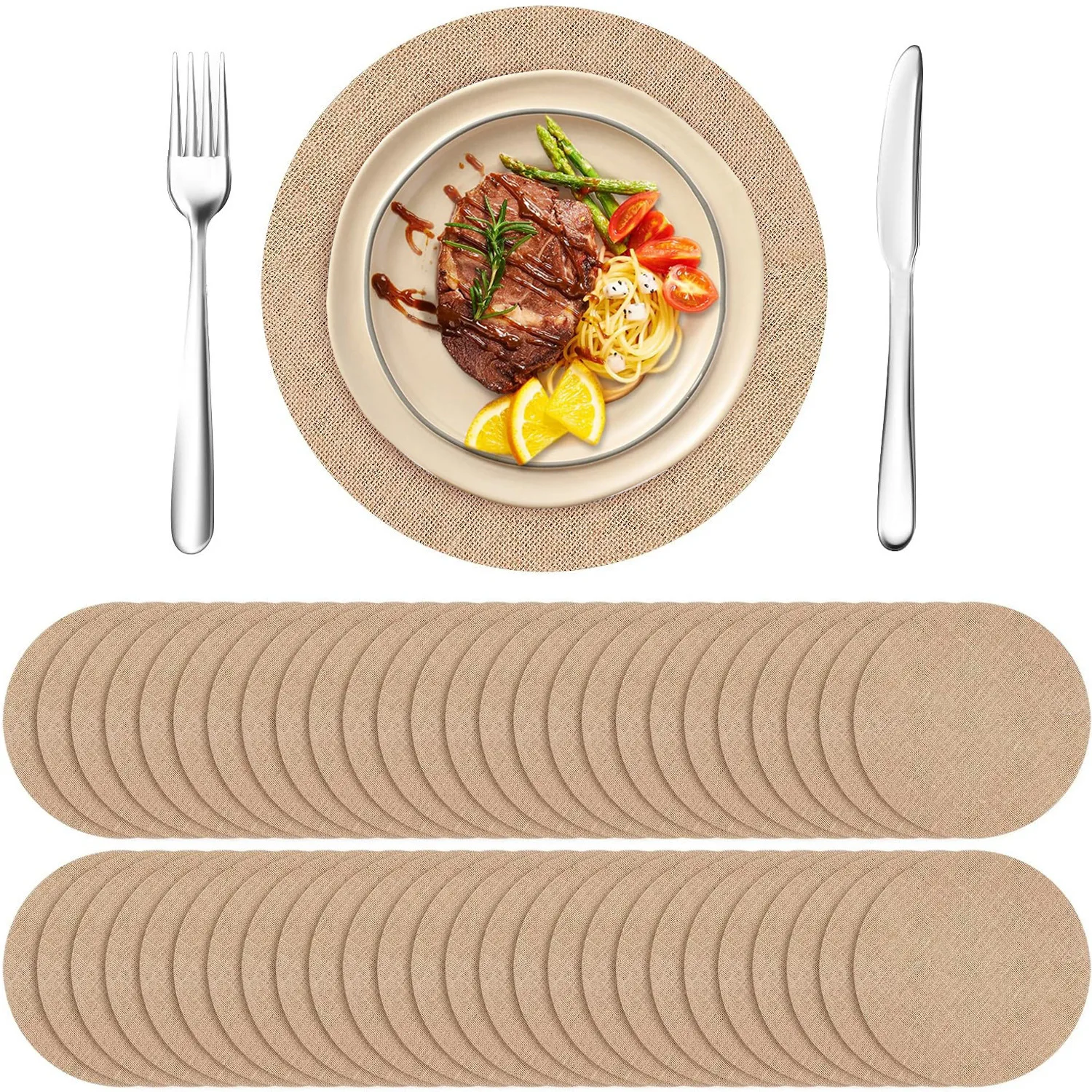 

10PCS Round Burlap Placemats Heat Resistant Jute Table Mat Cup Pad Circle Rustic Table Decoration Wedding Party Dinner Supply