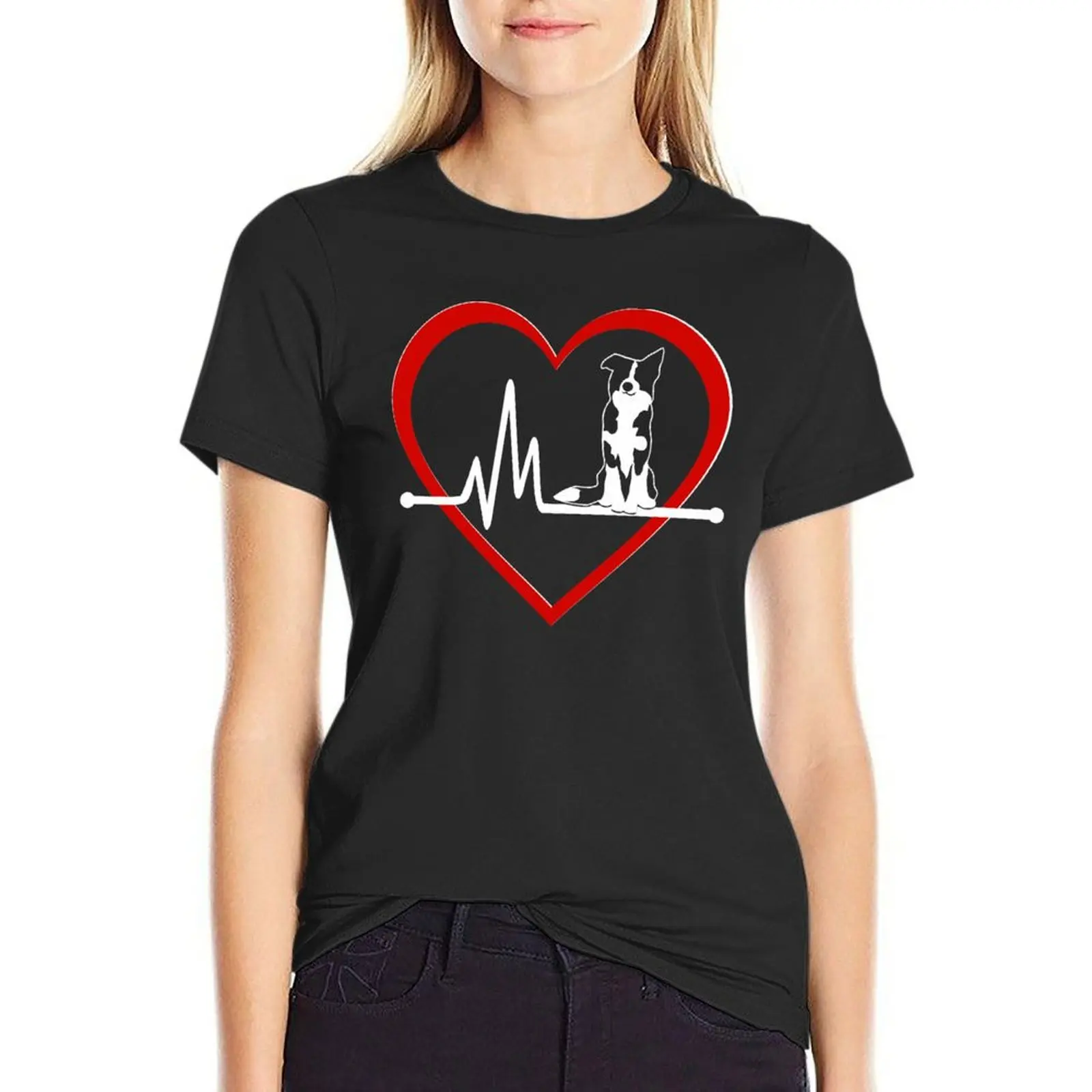 Border Collie Heart Beat Love NickerStickers? on Redbubble T-Shirt tees sweat oversized workout shirts for Women