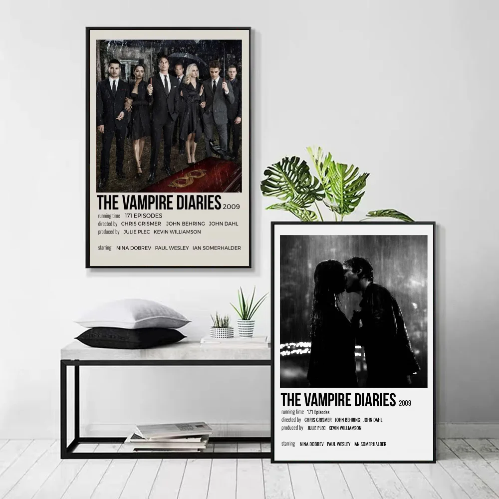 1pc The Vampire D-Diaries Movie Poster Self-adhesive Art Waterproof Paper Sticker Coffee House Bar Room Wall Decor