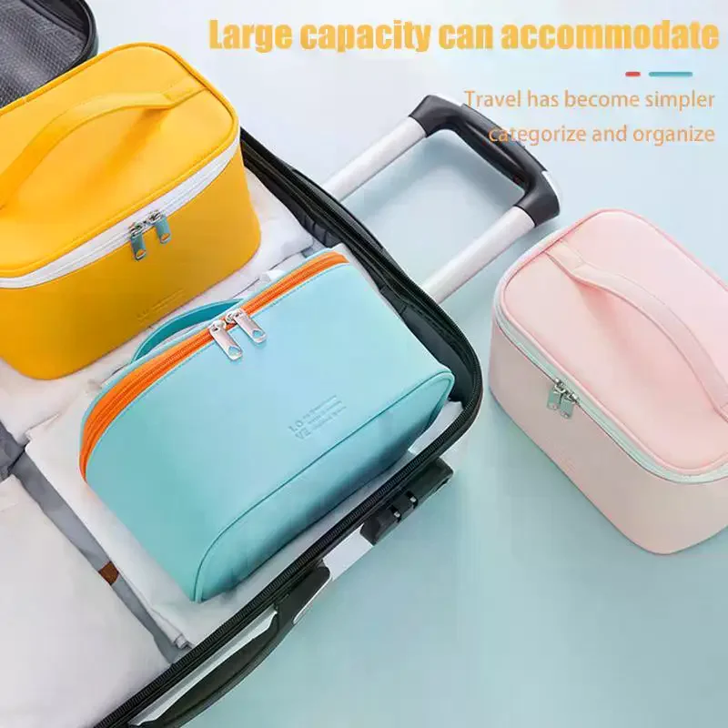PU Handheld Makeup Bag With Zipper Portable Travel Skincare Products Organizer Large-capacity Cosmetic Bag For Washing Cosmetic