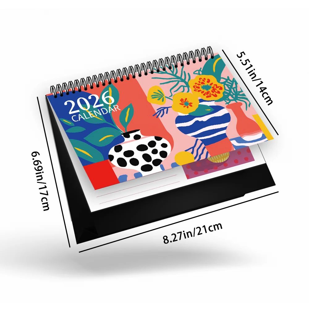 1pc 2026 Calendar,Retro Floral Illustration,Abstract Art Style,Standing Desktop Organizer,Perfect Gift for Birthdays,Christmas