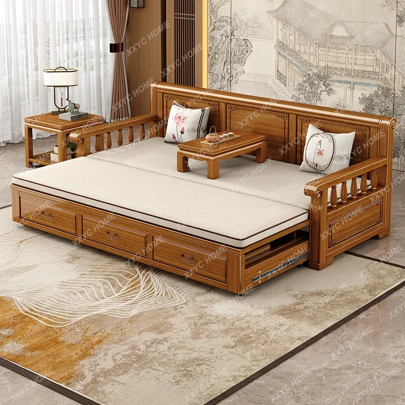 Solid wood arhat bed all-in-one dual-purpose telescopic sofa bed modern simple living room