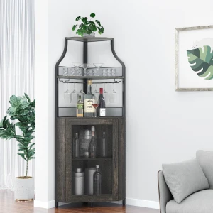 Portabottiglie angolare unico nel suo genere, in ferro + PB, porta bottiglie girevole per angoli, bar e cucine, colore bruciato, 45×45×152 cm