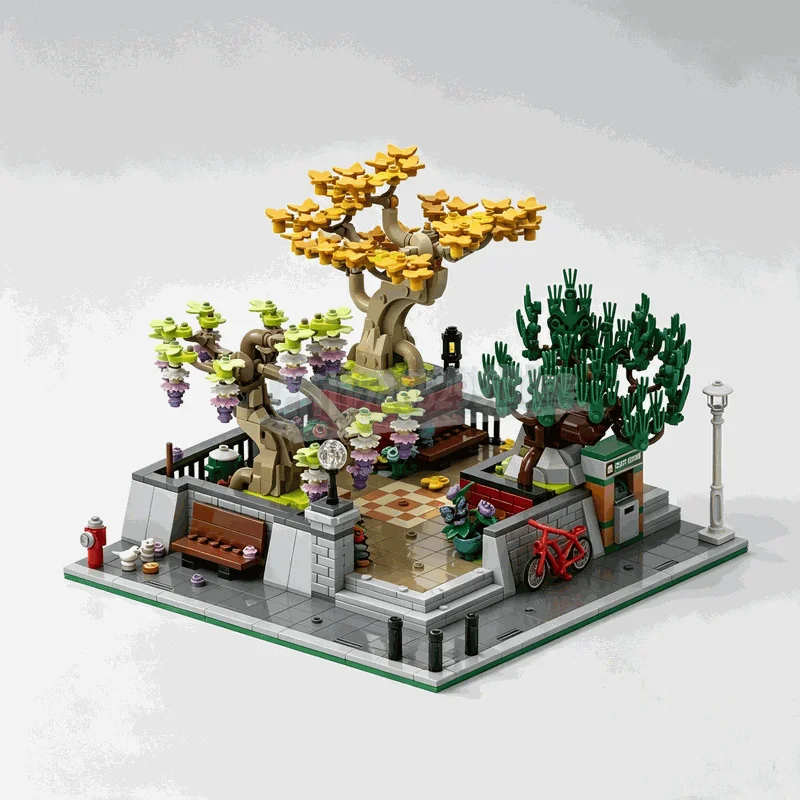 1309PCS Corner Park Bonsai Tree Building Blocks Modular Garden Streetscape Model DIY Assembly Set Home Decor Collection Gift Toy