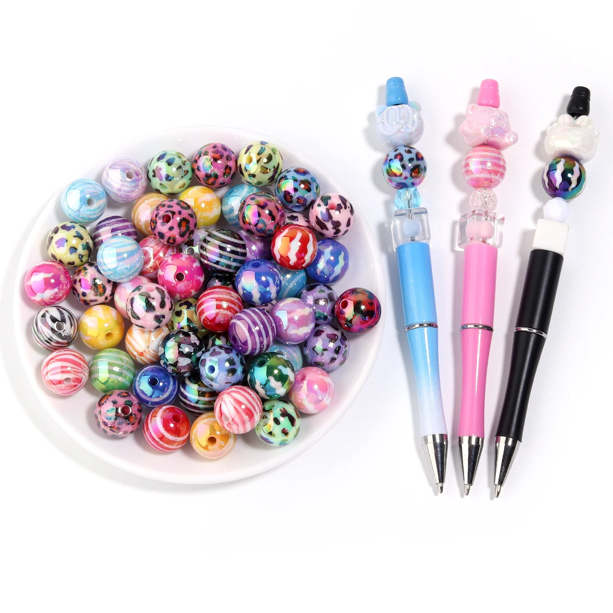 10pcs Acrylic Plated Color Beads UV Loose Round Ball Bead for DIY Beadable Pen Jewelry Making Bracelet Phone Chain Materials