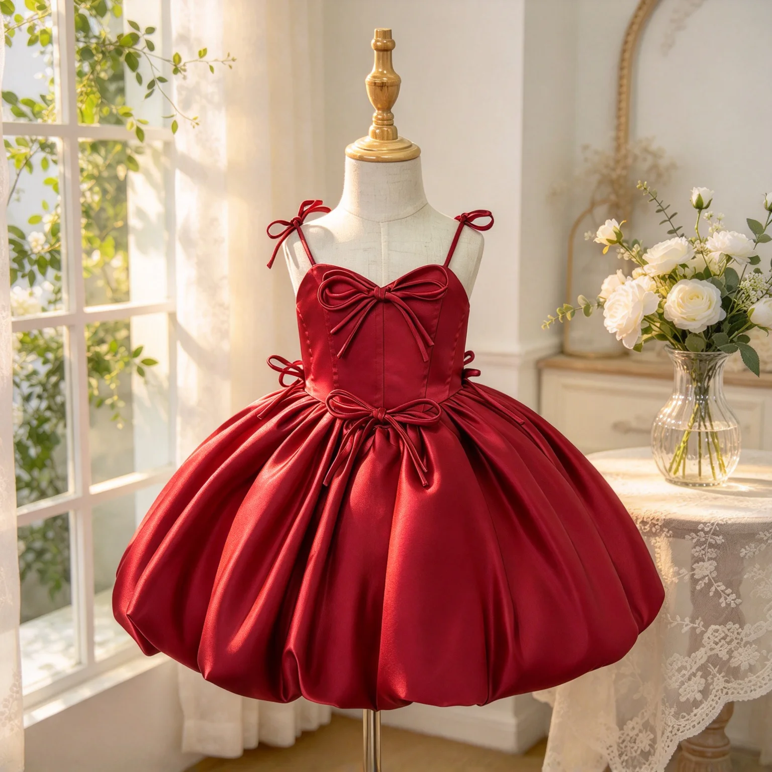 Girls' Formal Princess Dress with Bow Suitable for Birthday Parties Hosting Piano Recitals and Special Occasions