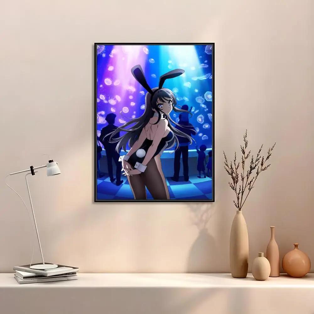 Anime Bunny Girl Senpai Poster Prints Watercolor Wall Art Room Decor Posters Self-adhesive Art Waterproof Paper