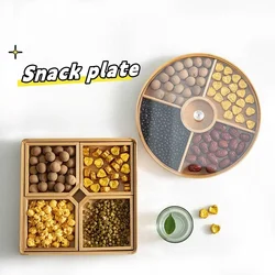 4 Grids Bamboo Candy Storage Boxs with Transparent Lid Snack Nut Candy Box Food Storage Trays Dried Fruit Home Storage Organizer