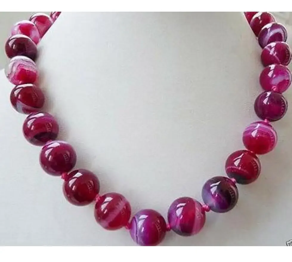 FINE jewelry   New 10mm Natural Fuchsia Stripe Agate Onyx Gemstone Round Beads Necklace