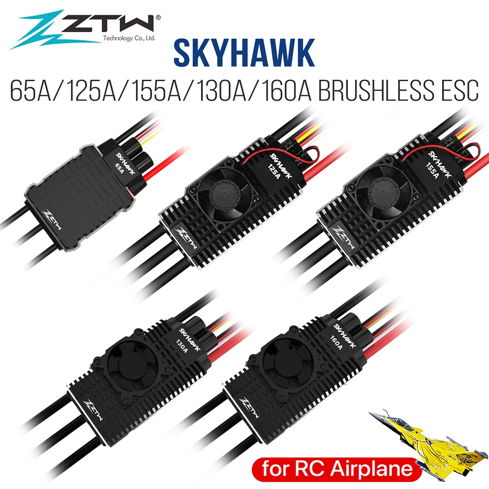 ZTW 32-Bit Skyhawk 65A/125A/155A/130A/160A Brushless ESC Telemetry 6-14S HV SBEC 6V/7.4V/8.4V 10A Speed Control for RC Airplane