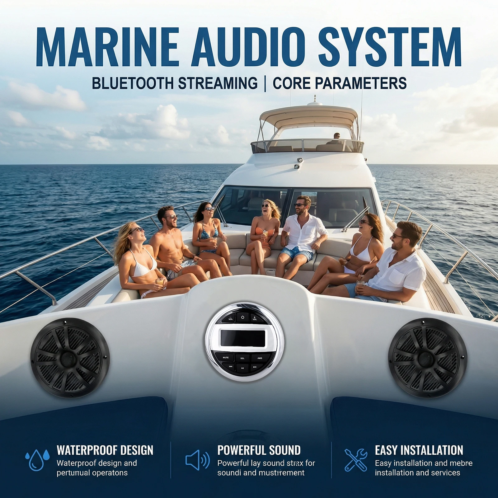 Podofo Bootradio, kabelloses Bluetooth-Musikgerät, IPX5 wasserdichtes Marine-Radio mit FM/AM-Radio, AUX-Eingang, Audio-Radio für Boote – Detail 2