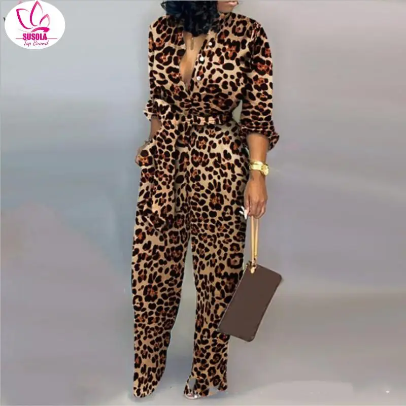 

SUSOLA Paris Girl Sexy Ladies Trend Leopard Jumpsuit Spring New Temperament Commute Fit Comfort Jumpsuit