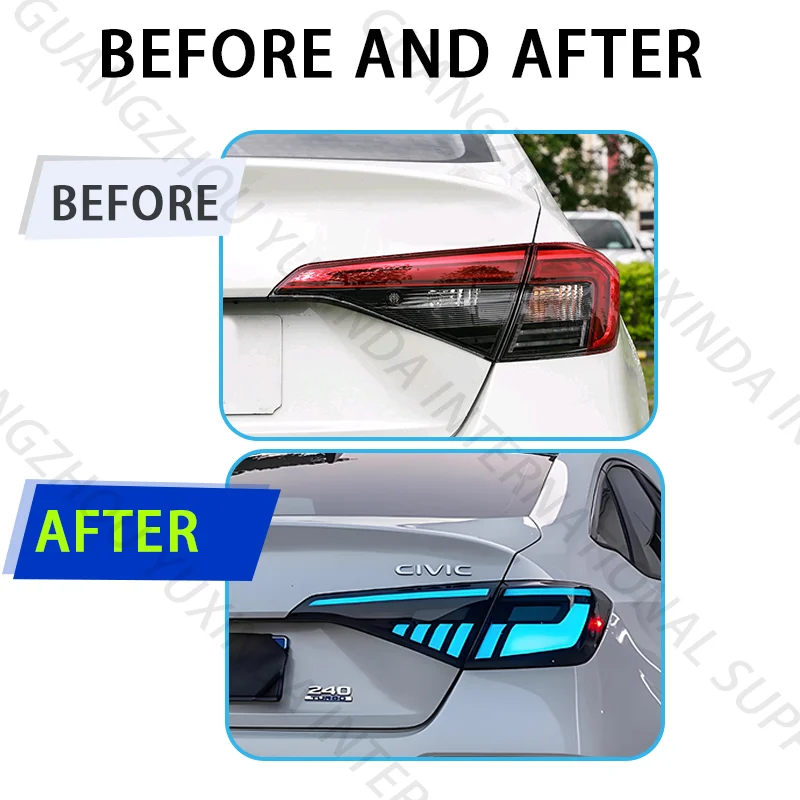 الضوء الخلفي LED لهوندا سيفيك 11th Gen 11 Generation 2021-2024 RGB نوع مع مجموعة مصابيح خلفية للسيارة للرسوم المتحركة الديناميكية 21-24