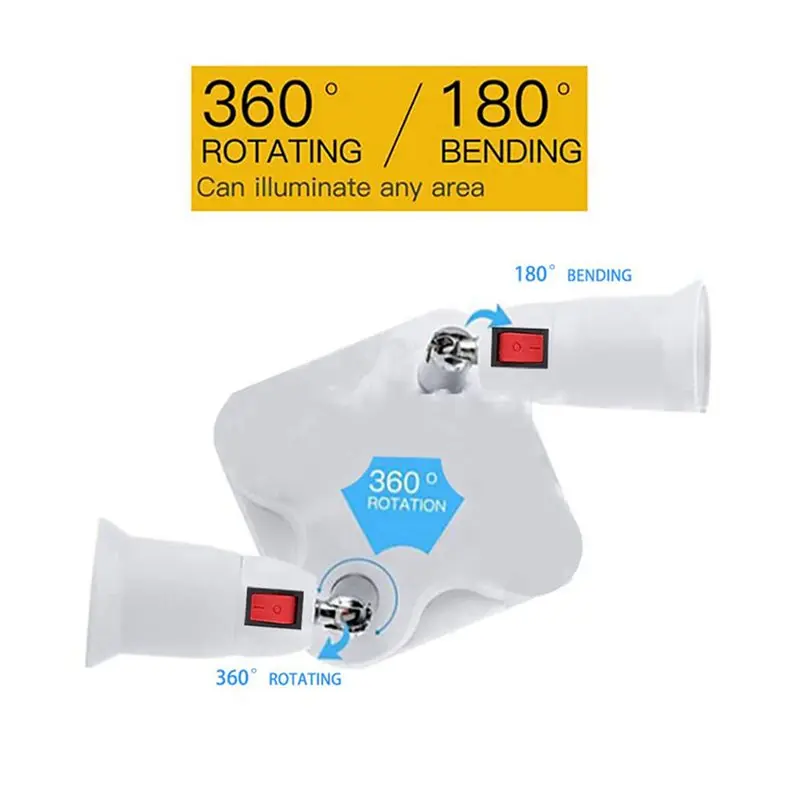4X 360 Degree Adjustable - 2 In 1 E27 Splitter Socket Adapter. E27 Standard LED Bulb Socket Adapter