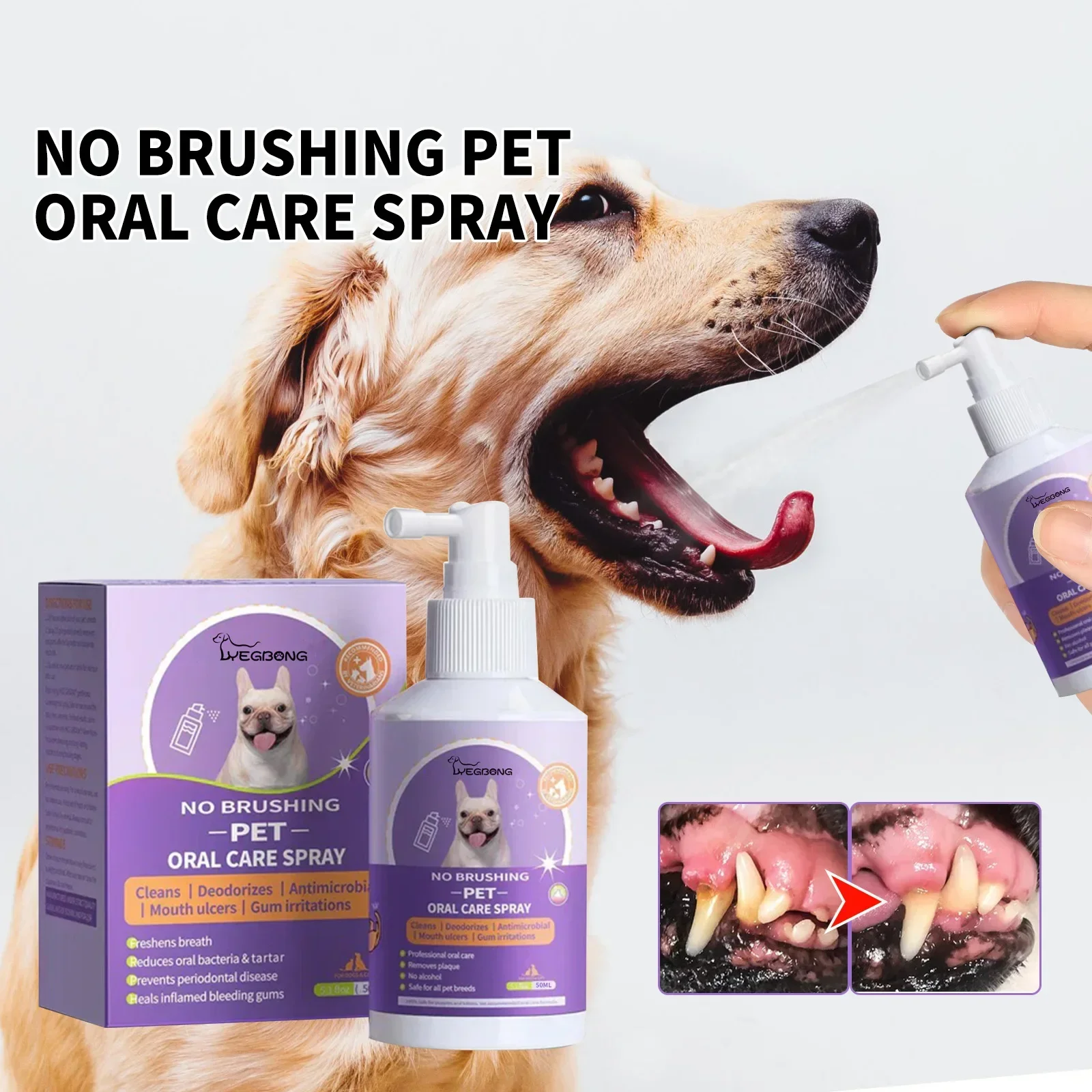 Spray de limpieza Oral para mascotas, 50ml, para perros, gatos, boca, dientes frescos, desodorante limpio, previene el cálculo, elimina el mal aliento del gatito, suministros para mascotas