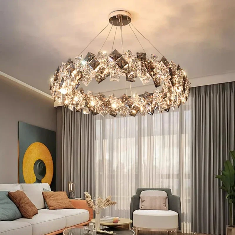 ثريا زجاجية مستطيلة طويلة على الطراز الأمريكي، تطبيق سقف خفيف مصمم لامع مع RC قابل للتعتيم لجزيرة المطبخ