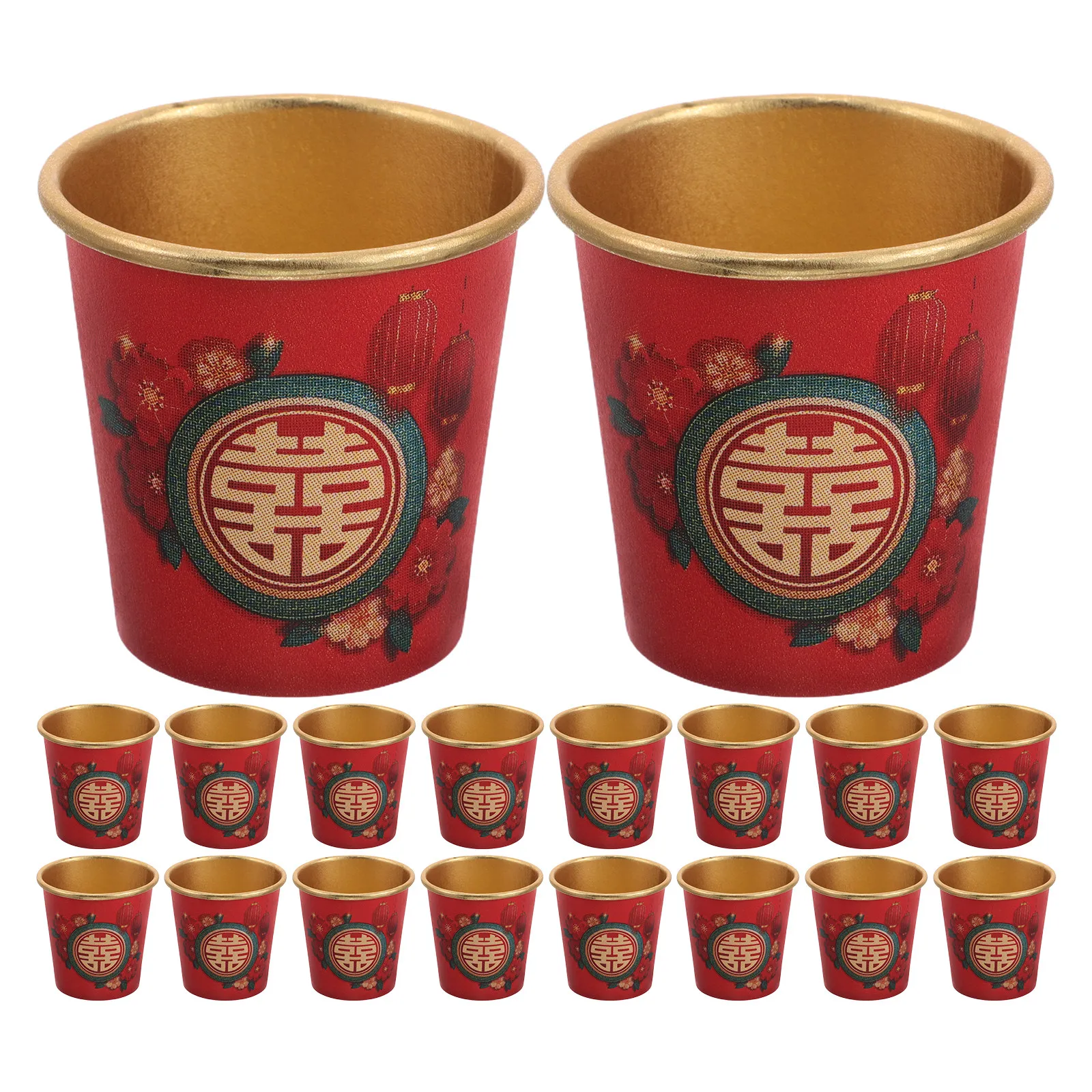 50Pcs Disposable paper Cups for Chinese Cutlery Tableware Cup Wedding Party Red Wine cup Chinese Wedding Decor Mini Paper Cups