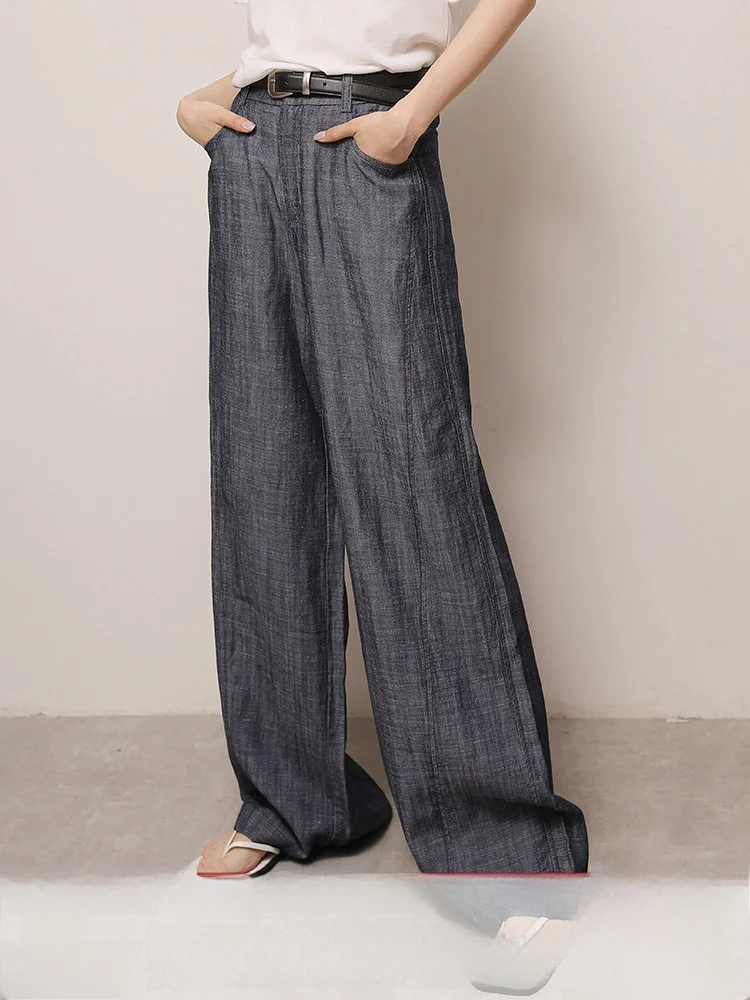 

Женские джинсы XUS Pumen с высокой талией, прямые, льняные, для повседневной носки, летние, модные, длинные брюки