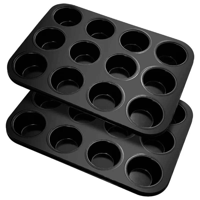 

A96Q-Muffin Tray, Pack of 2 Carbon Steel Muffin Tray for 12 Muffins, Non-Stick Coated Muffin Baking Mould, Muffin Tray