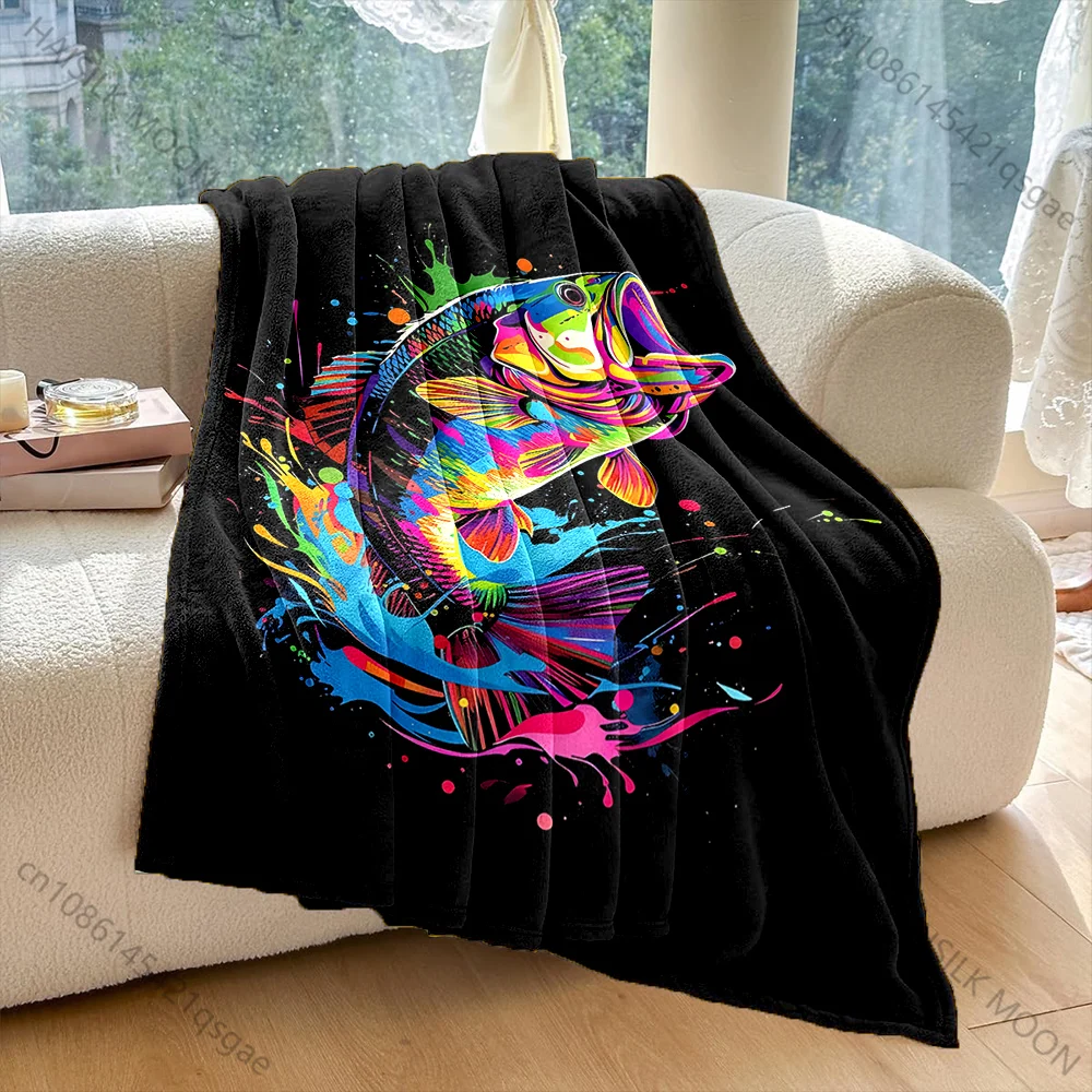 Watercolor art of a large mouth bass Print Adult Child Warm Blankets Home Travel Car Soft Comfortable Suitable for all seasons