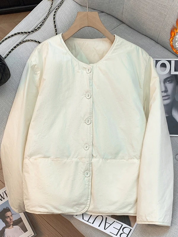 

Casual Faionable round Ne Cotton Jaet Women's plus Size Sli Versatile Simple Fill Cotton Coat Korean High End