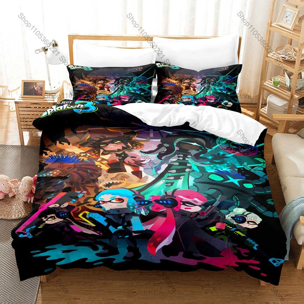 

Splatoon 3 3PCS Bedding Set, Duvet Cover + 2 Pillowcases, Colorful Game Print Soft Microfiber for Gaming Fans Decor