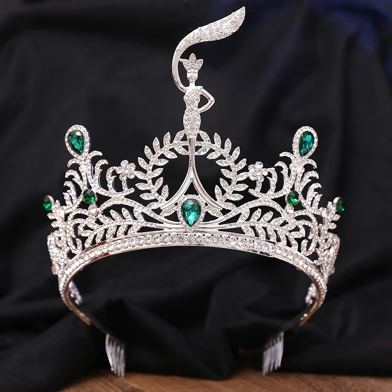 Exquisite Royal Queen High Tiara Crown for Brides Princess Crown Headwear Bridal Wedding Dress Hair Jewelry Pageant Headdress