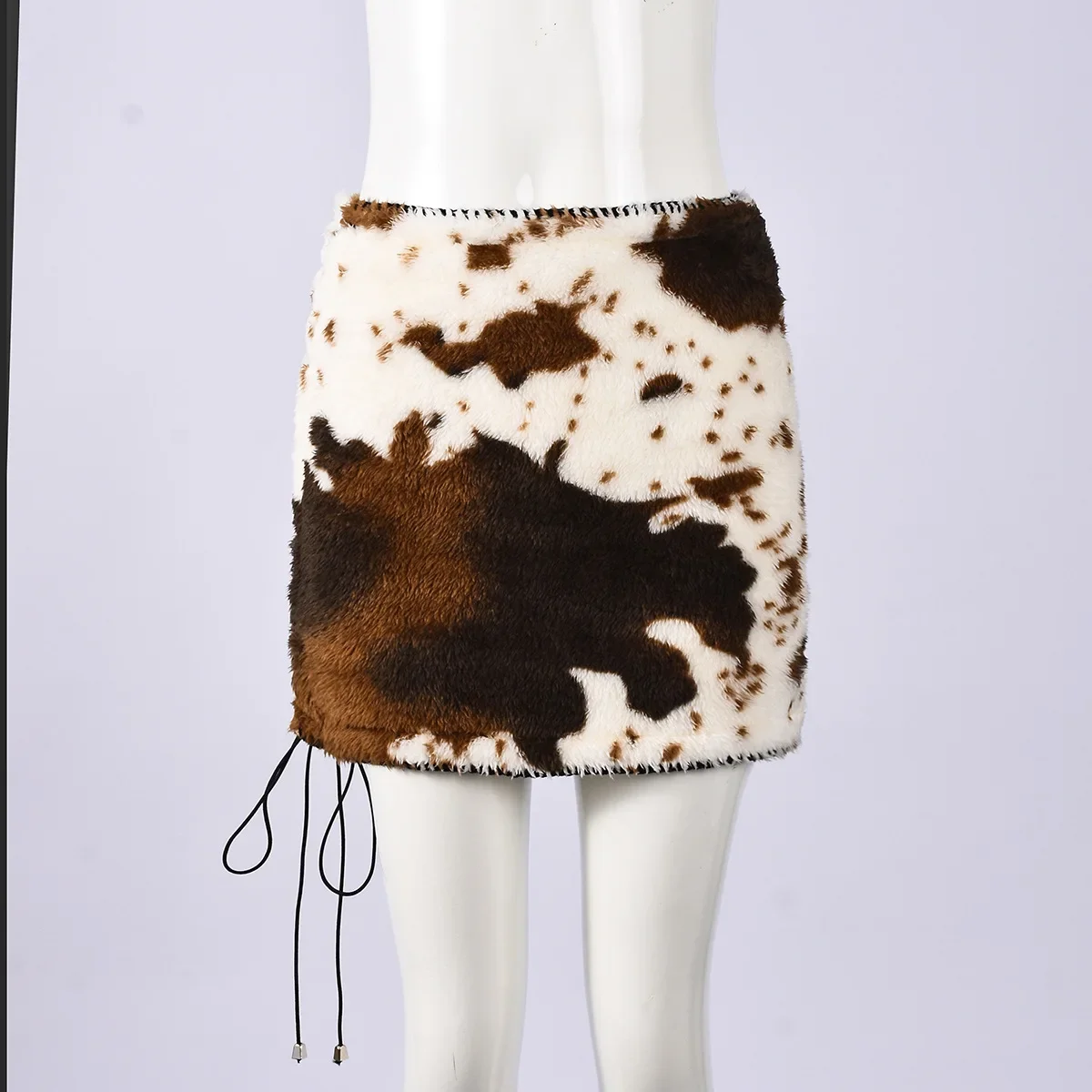 퍼 밴디지 미니 스커트 홀로우 아웃 섹시 드레스 Y2K 스트리트웨어 2025 여성 겨울 하이 웨이스트 펜슬 숏 퍼리 미니 클럽 스커트