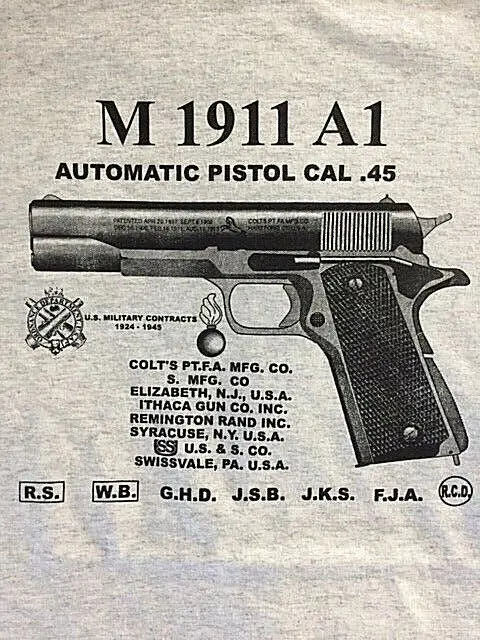 M1911 A1 .45 ACP Automatic Pistol Design History T-Shirt 100% Cotton O-Neck Summer Short Sleeve Casual Mens T-shirt Size S-3XL