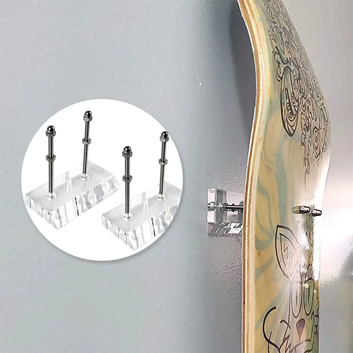 1/2/5/10Pc Skateboard Hanger Wall Mount Longboard Deck Acrylic Display Stand Floating Skateboard Storage Holder Rack Hook Indoor - view 5