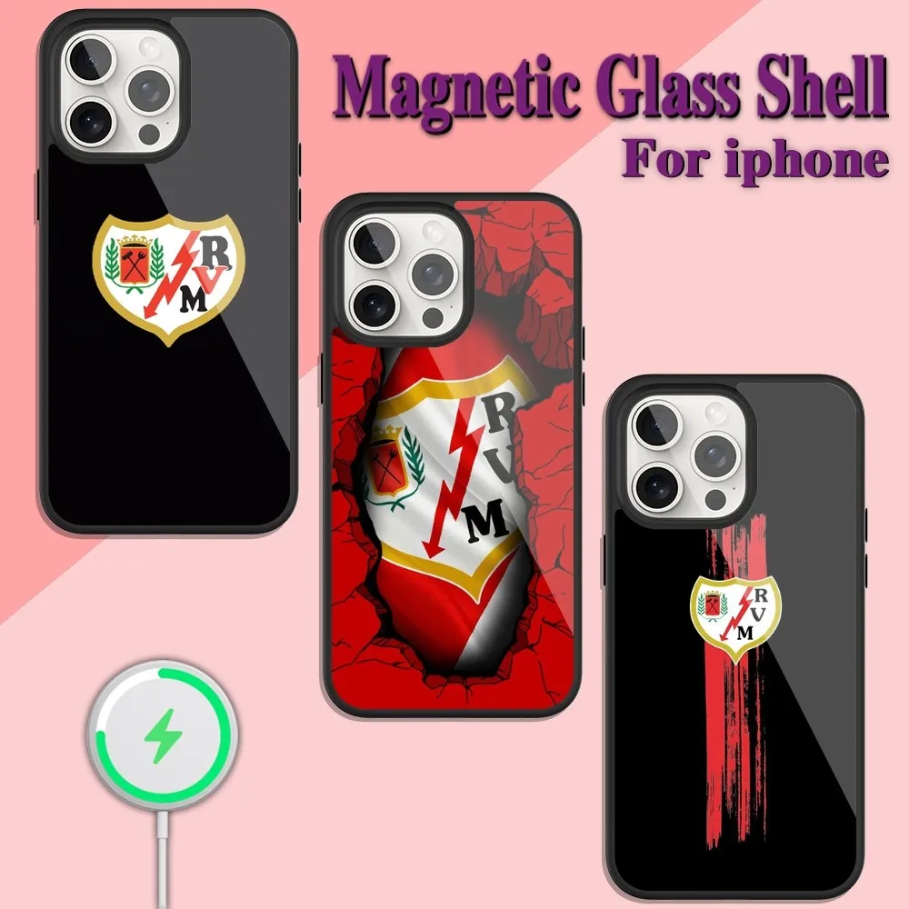 Rayo Vallecano de Madrid SAD logo Phone Case For iPhone Charging 13 14 15 11 12 Pro Max Plus Glass Magsafe Magnetic Shell