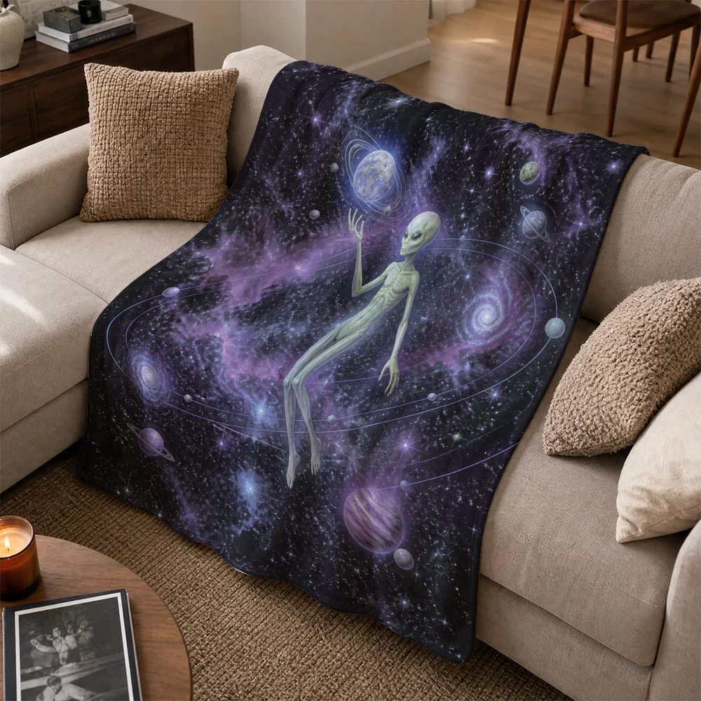 Cosmic Galaxy Nebula Space Alien Throw Blanket Couch Decor Sci Fi Art Planets Home Warming Gift Accent Decor