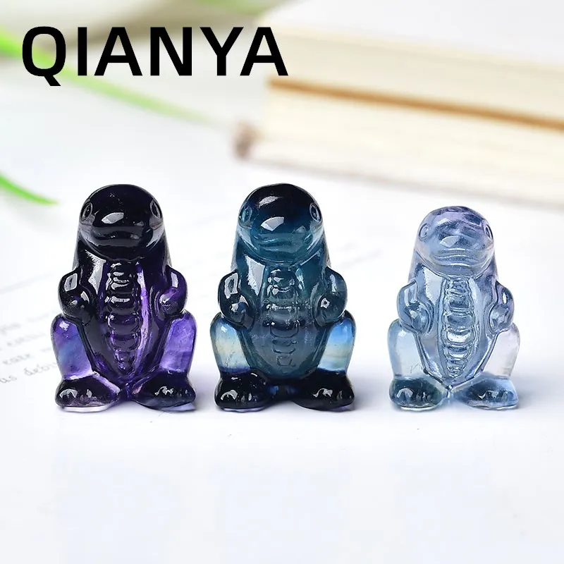 Natural Color Fluorite Gem Stone Mineral Crystal Carving Mini Dinosaur Cute Healing Reiki Home Decoration Craft Holiday Gift