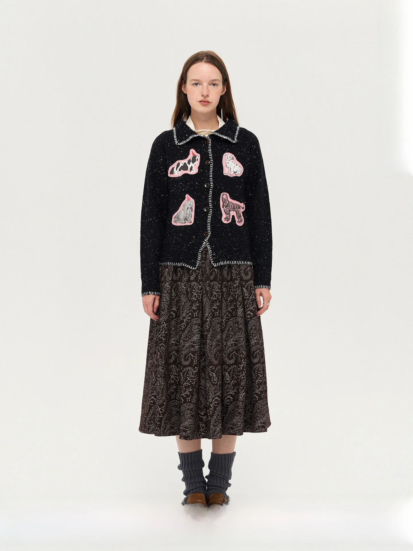 

Patchwork Knitted Sweater with Print Design Button Detail Mixed Animal Print Long Sve Cardigan Sle Women's Autumn Winter