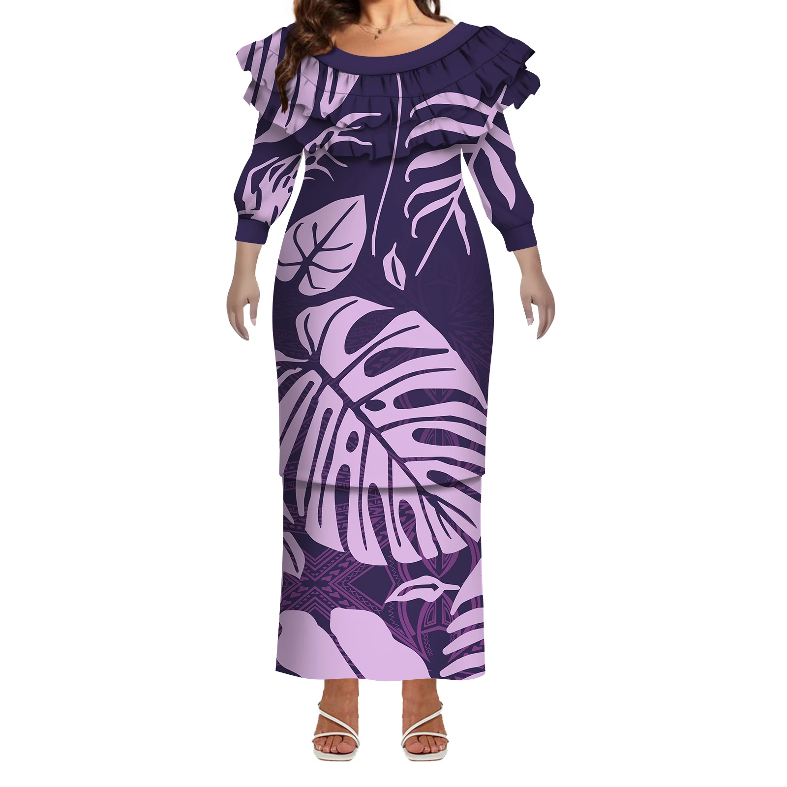 فستان نسائي بولينيزي مكشكش متوسط الأكمام بطبقة مزدوجة مصنوع حسب الطلب من Puletasi فستان مريح وتنحيف