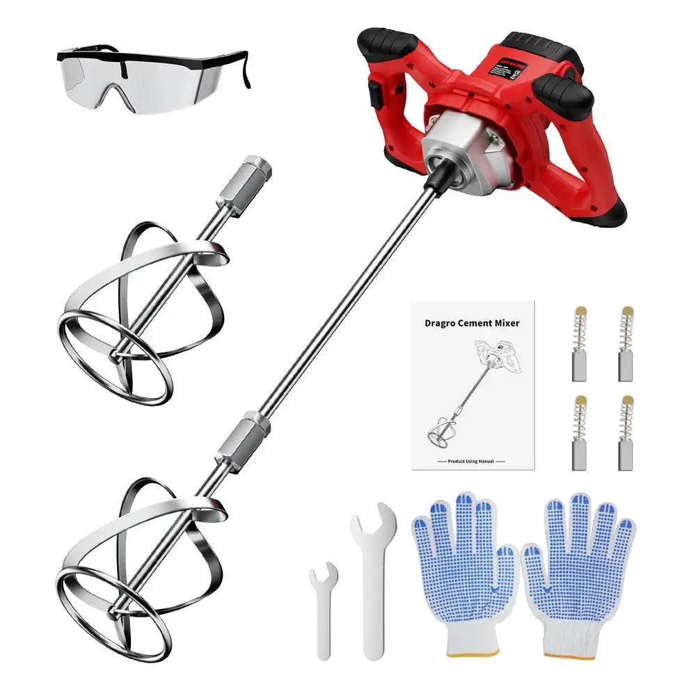 Portable Handheld Cement Mixer 2100W 6-Speed Mortar Mixing Tool Kit Blades Brushes Wrenches