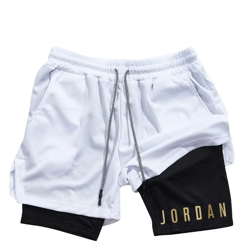 Men's Double-layer Fitness Shorts Running Training 2-in-1 Sports Shorts Quick Drying Breathable Jogging Shorts Moisture-Wicking