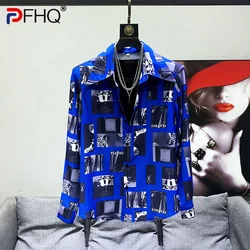 PFHQ-camisas de moda para hombre, blusa holgada con estampado de botonadura única, cuello vuelto, novedad de verano, 2023, 21F3492