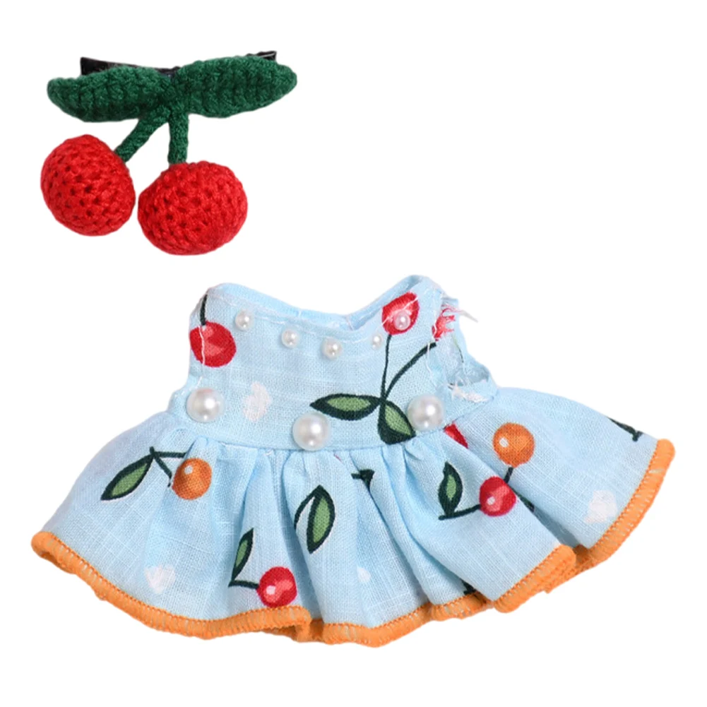 Seulement des vêtements mignons, Mini vêtements de poupée en peluche, pull, costume, accessoires pour poupées Labubu, vêtements, cadeau pour enfants, ensemble jupe cerise
