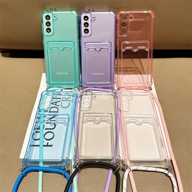 Crossbody Lanyard Card Bag Phone Case For Samsung Galaxy A55 A35 A25 A15 A05S A54 A34 A24 A14 A53 A52 Soft TPU Clear Back Cover