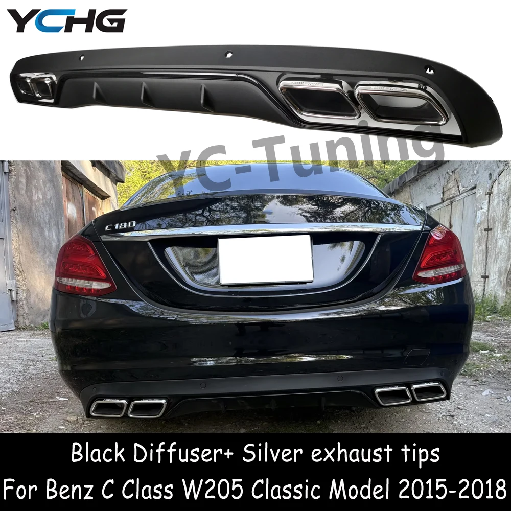 W205 AMG Style Heckdiffusor für Mercedes Benz C-Klasse W205 Limousine Nicht-Sport C63 Diffusor mit 4-Auslass-Auspuff 2015-2018