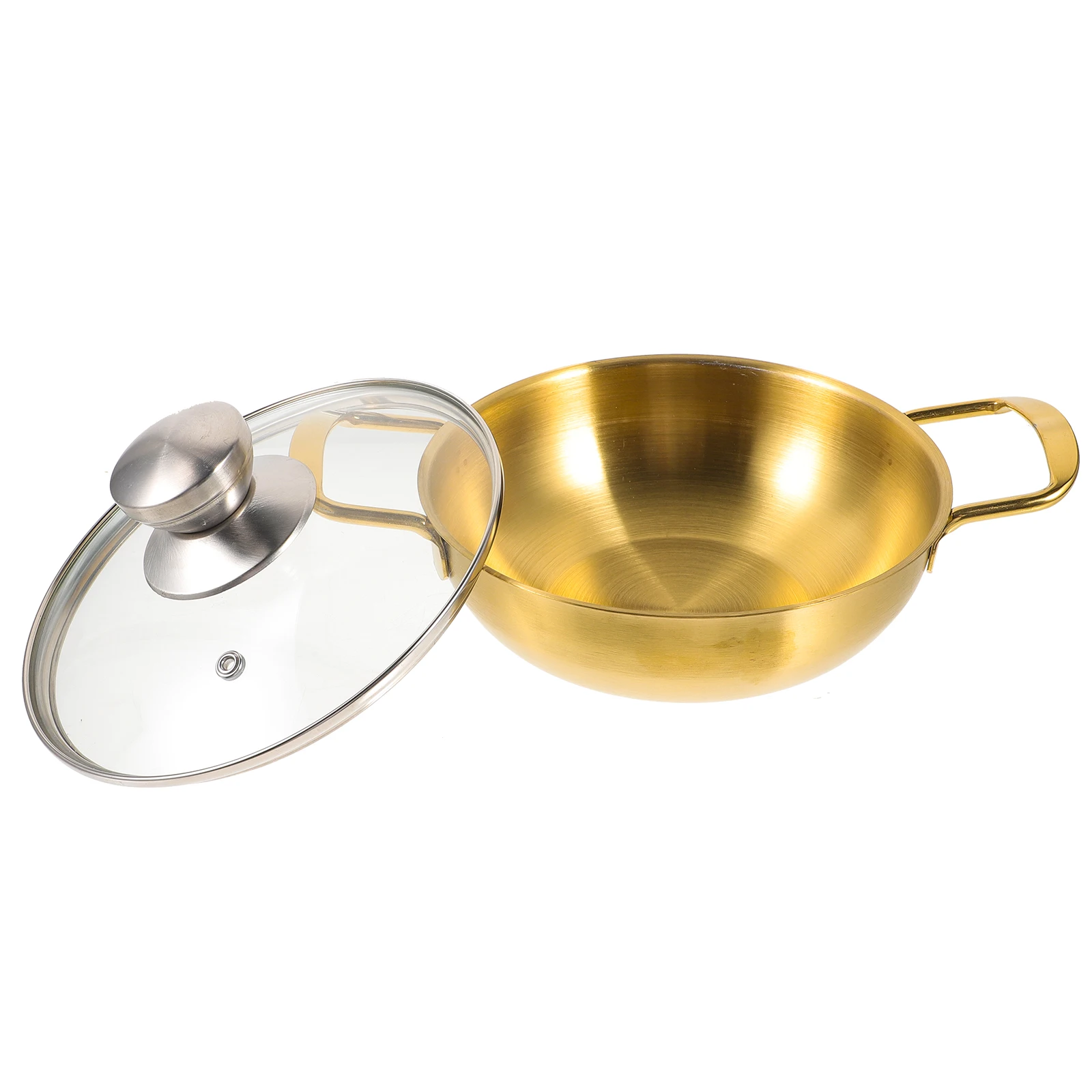 

Stainless Steel Hot Pot Double Handle Thickened Metal Cooking Pan Anti-Scalding Heat Insulation Cooking Pot for Household Use