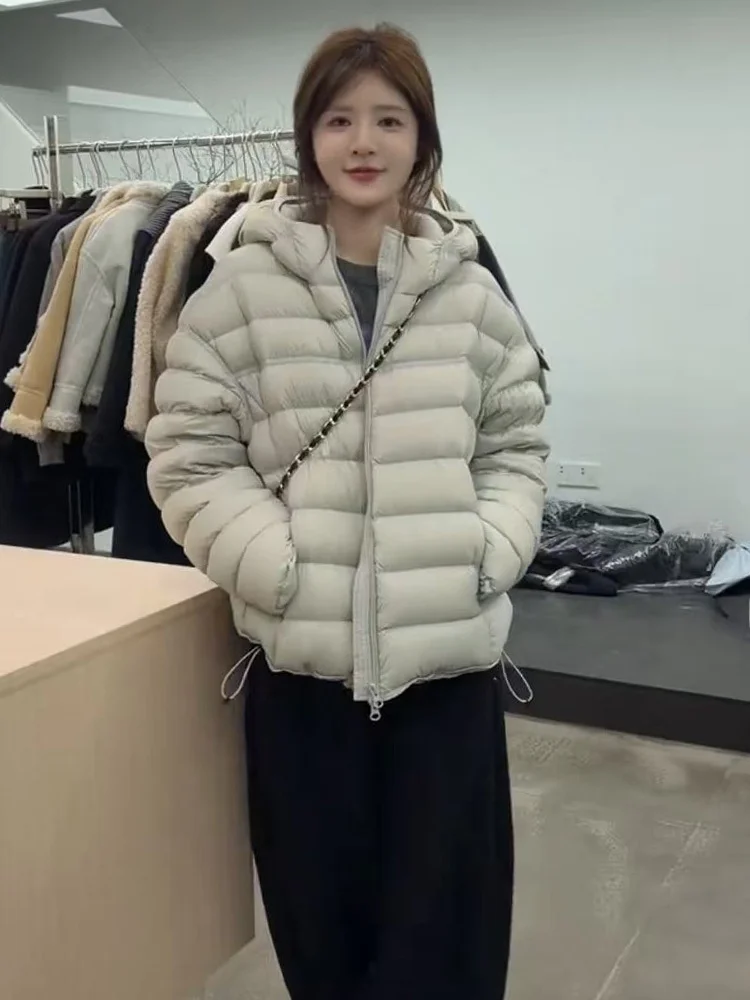 

Korean Style Short Puffer Jacket Women's White Duck down Warm Slimming Coat Autumn Winter New Arrival Casual Loose Fit
