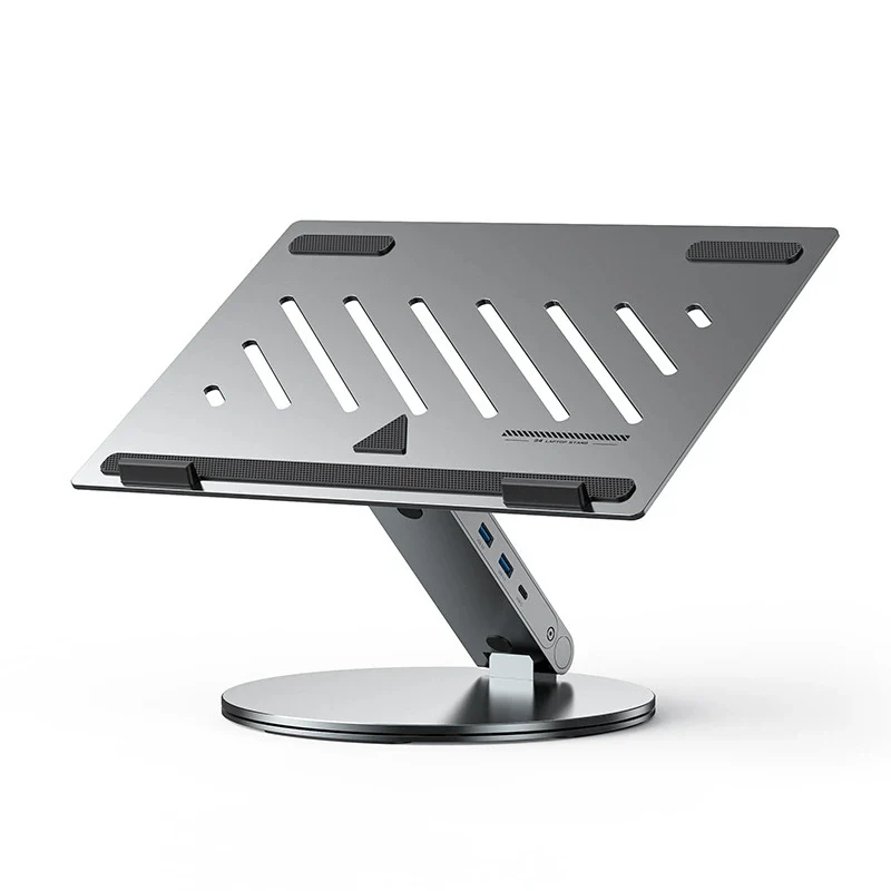 Aluminum Laptop Base Containing 6 In 1 USB Type C 360 Degree Rotating Adjustable Laptop Cooling Support
