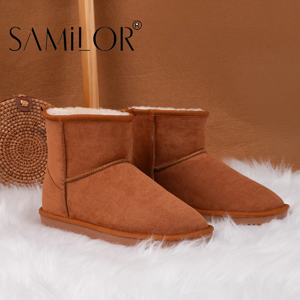 Samilor Women's Winter Warm Snow Boots Shoes Platform Short Ankle Fur Lined Boots Classic Waterproof Anti-Slip Suede Booties