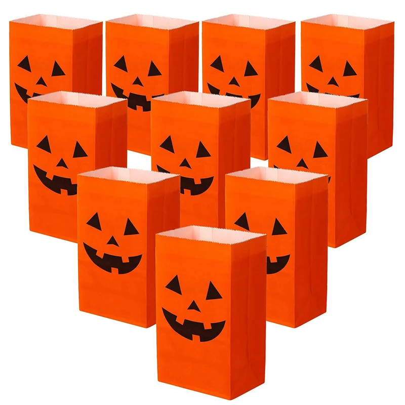 Saco De Papel De Abóbora De Halloween, Engraçado Criativo Cookie Bags, Embalagem De Presente, Sacos De Doces De Fundo Quadrado, 50 Pcs/lote