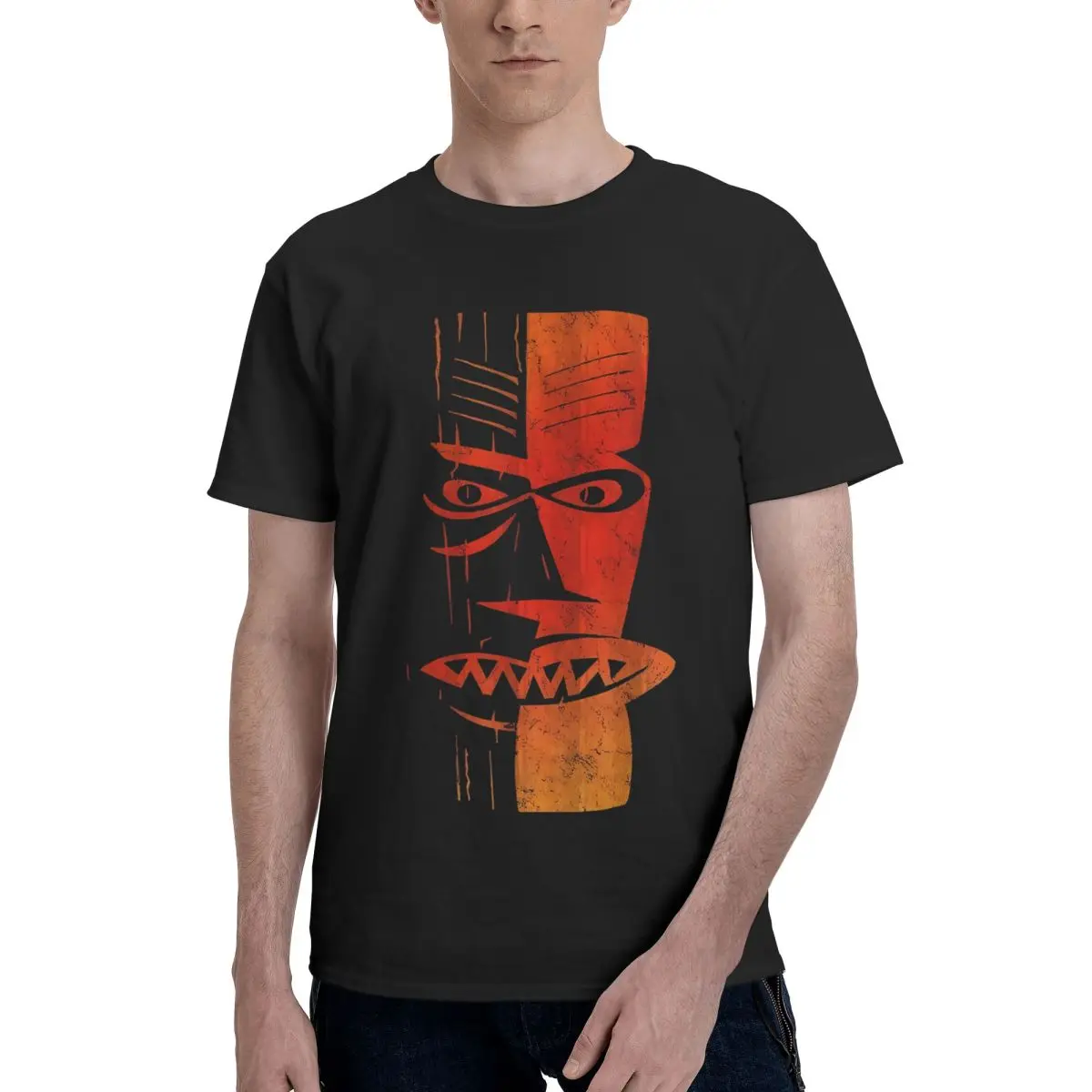 

Cool Retro Island Polynesian Tiki Head 100% Cotton Casual Breathable Confortable Shirt Funny T-Shirt For Men Funny Shirt