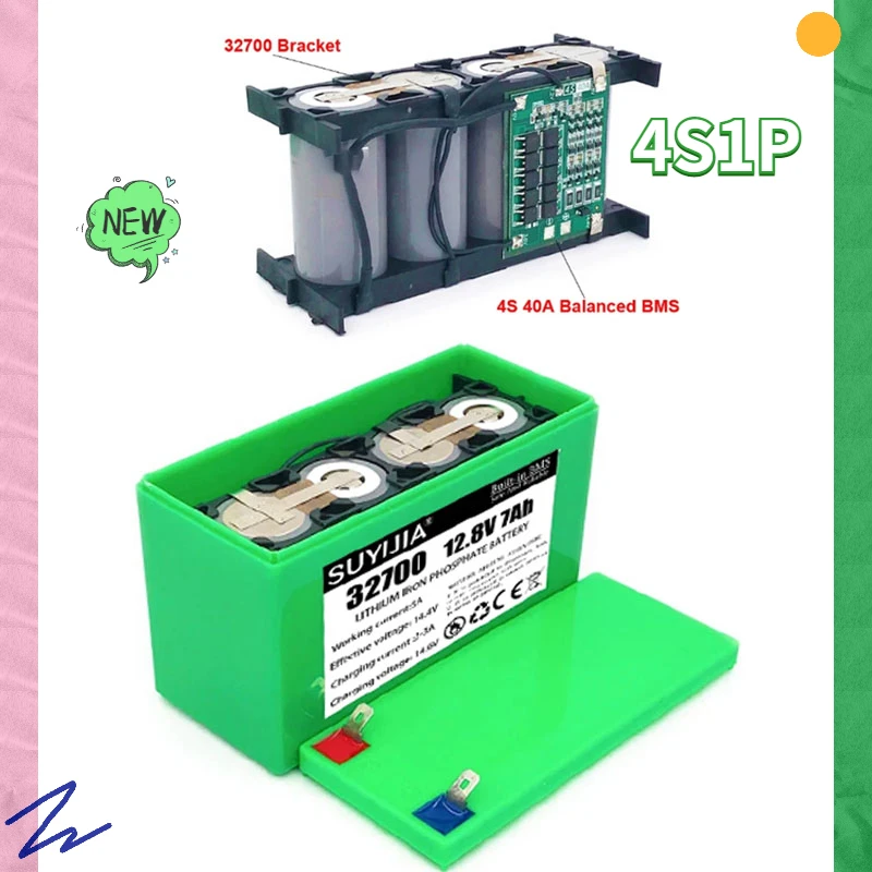 New 32700 Lifepo4 Battery Pack 4S1P 12.8V 7000mAh with 4S 40A Balanced BMS for Electric Boats and Uninterruptible Power Supplies