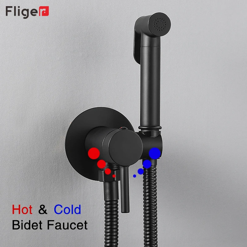 

Fliger Gun Gray Bidet Faucet Brass Handheld Toilet Bidet Sprayer Bathroom Hygienic Shower Hot Cold Water Mixer Toilet Bidet